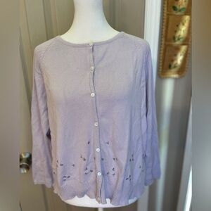 Apostrophe vintage purple button cotton cardigan with embroidery flowers. Size L
